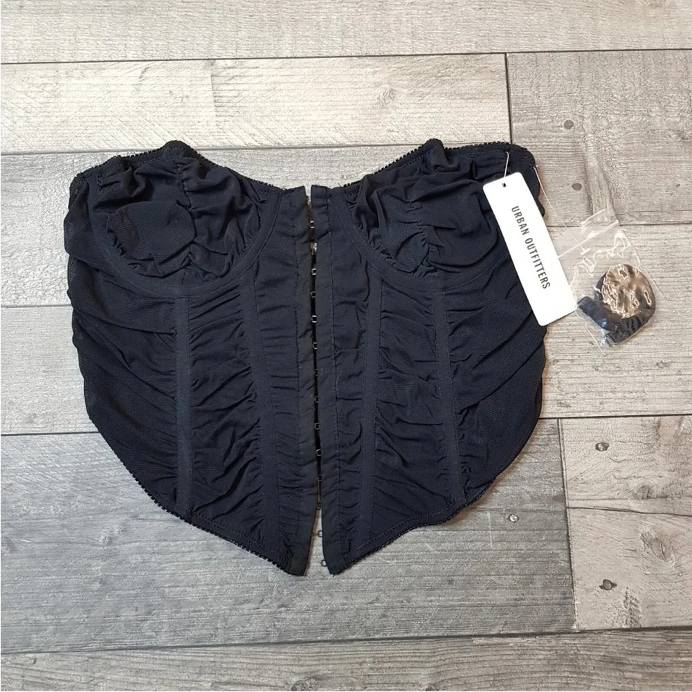 Urban Outfitters Marie Corset Basque Top Large Black Ruched Detachable Straps BN - Picture 1 of 11
